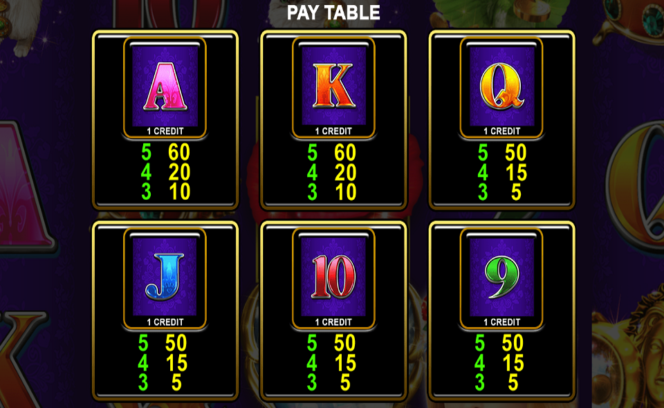 wonder rose paytable 2