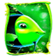 gold fish feeding time green fish symbol icon