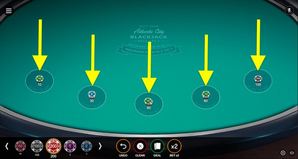 placing bets in online blackjack