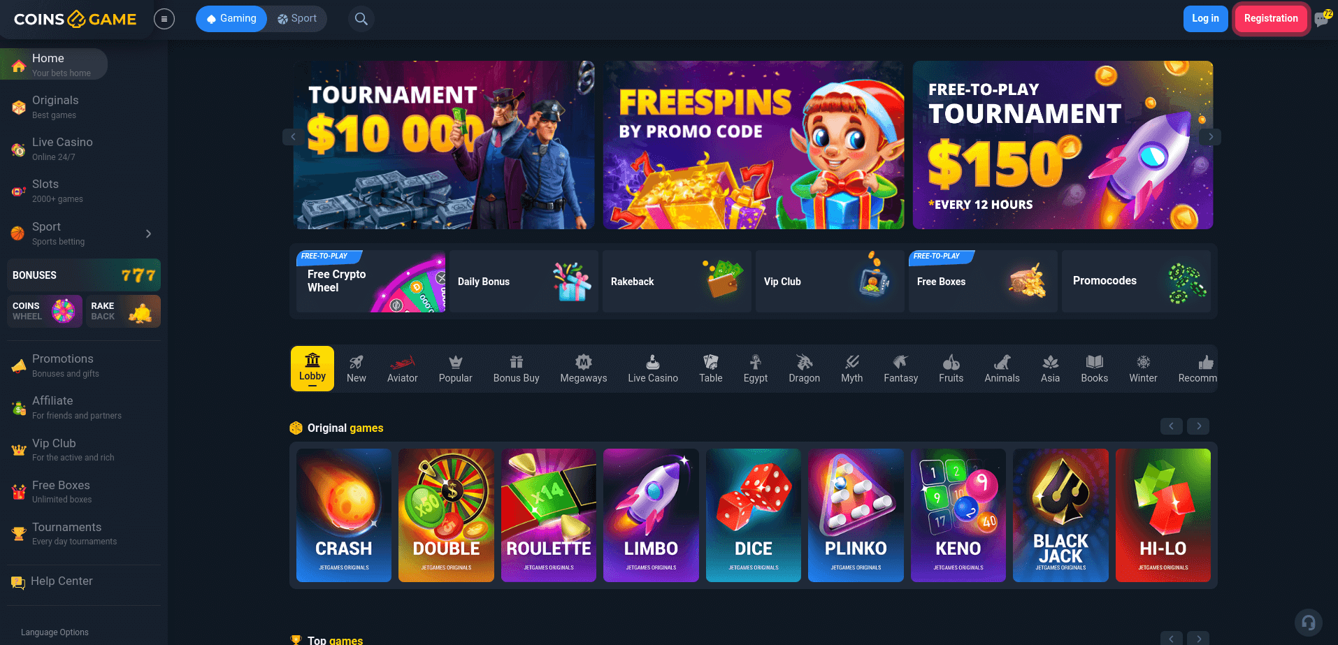 Coins Game Casino Page