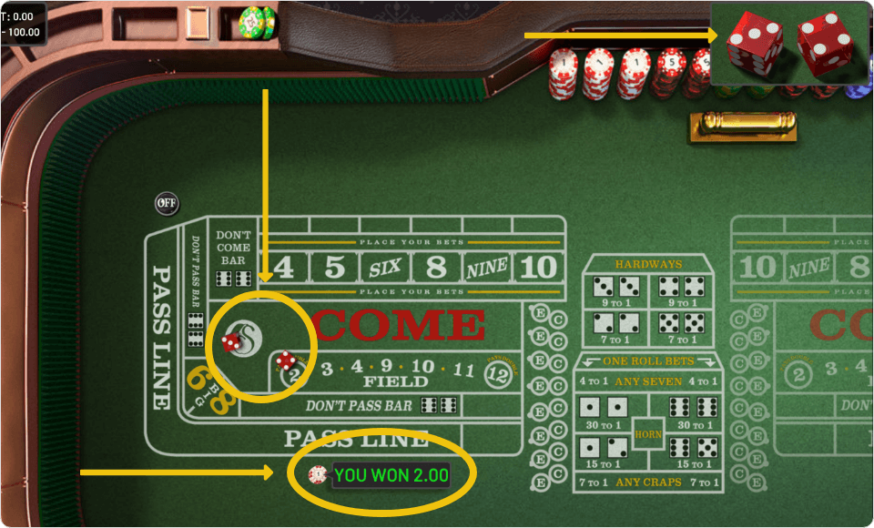 online craps dice roll outcome