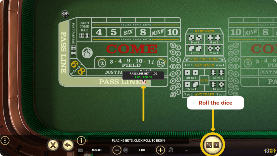 online craps roll the dice button