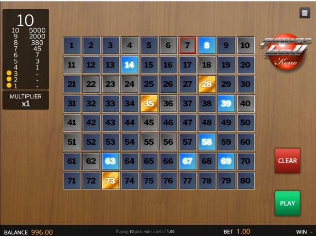 Keno Winning Result