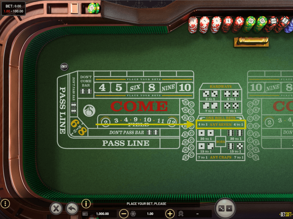big red any seven craps bet