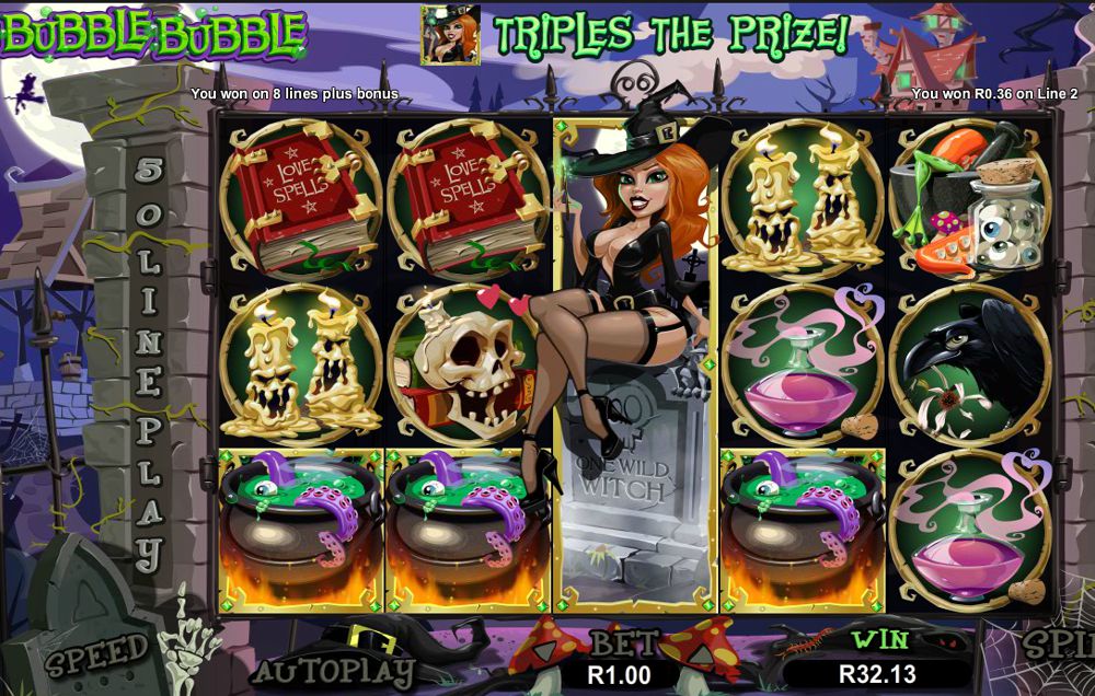 RTG Real TIme Gaming RealTime Gaming Bubble Bubble slot gameplay halloween witchy raven