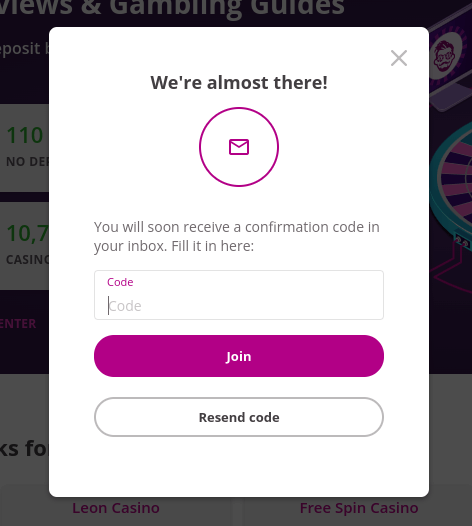 confirmation code online casino