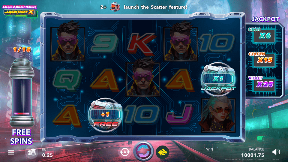 dreamshock jackpot x scatter feature