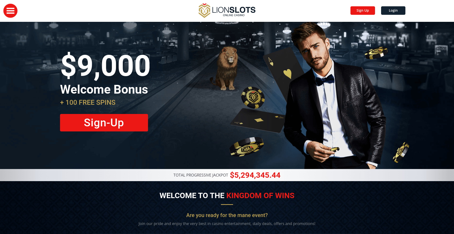 lion slots main page