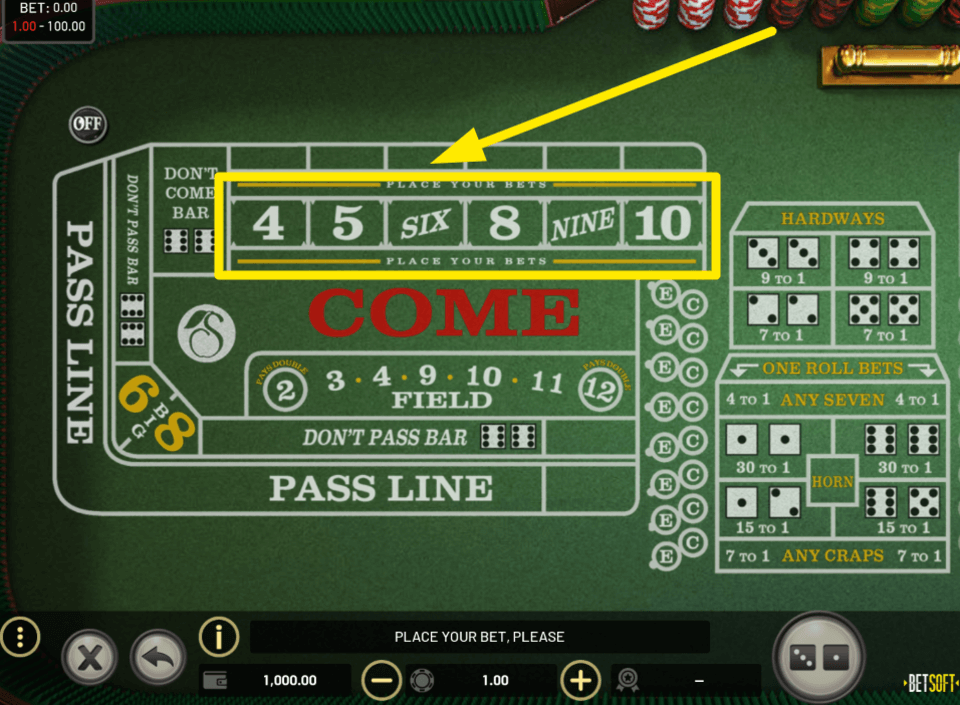 craps place bet