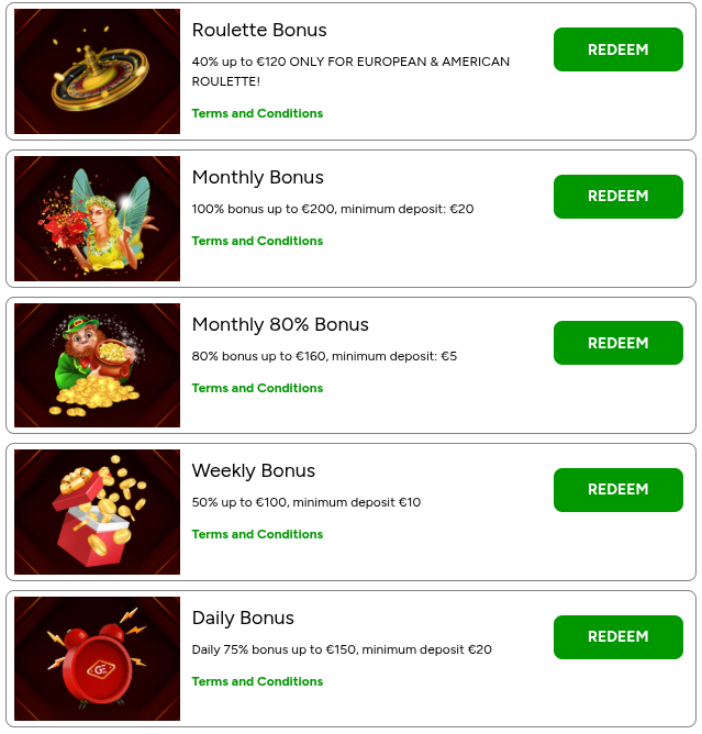 Recurring Bonuses Golden Euro Casino